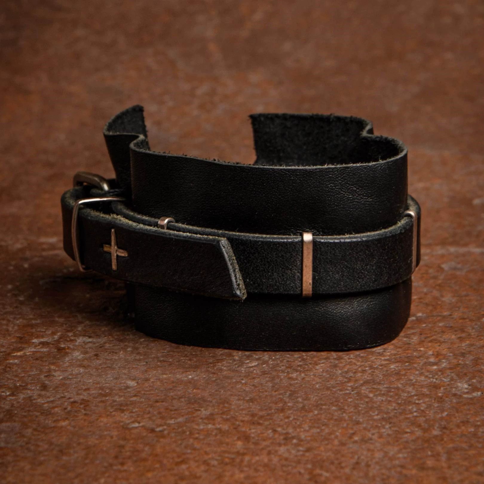 Ma+ M.A+ Retro Silver Bar Stack Black Leather Bracelet Size ONE SIZE - 2 Thumbnail