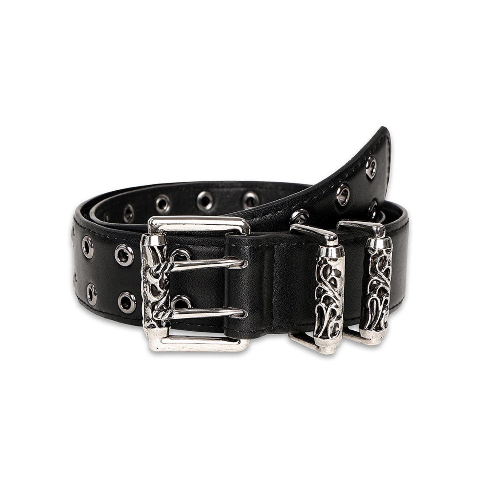 Leather Black Studded Belt with Decorative Buckle Size ONE SIZE - 2 Thumbnail