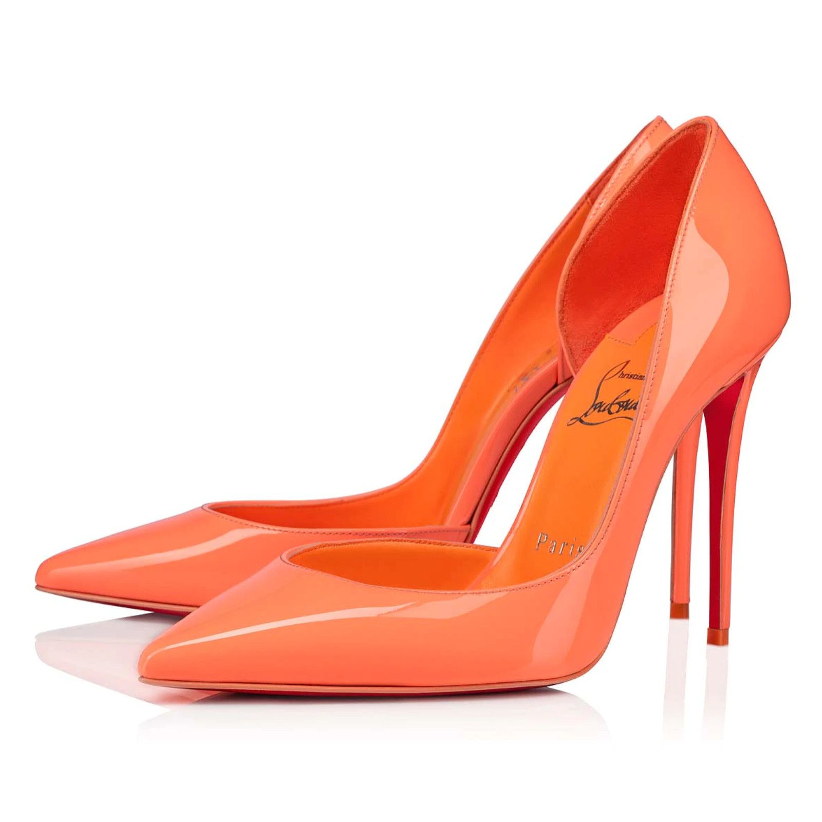 Christian Louboutin Iriza 100 Drag Orange Patent Leather D'Orsay Heel Pump 38 Size US 8 / IT 38 - 1 Thumbnail