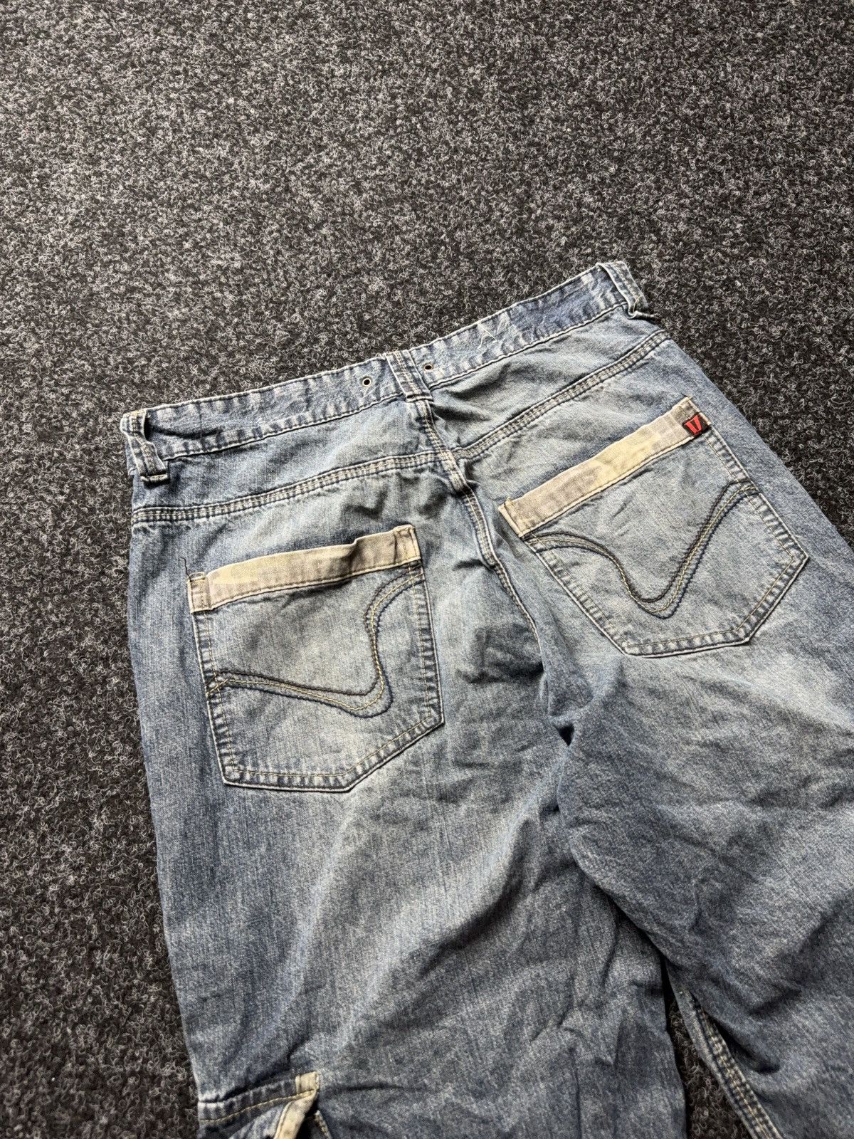 Japanese Brand Vintage 00s Denim Cargo Jeans Y2K Distressed Workwear Baggy Size US 31 - 19 Thumbnail