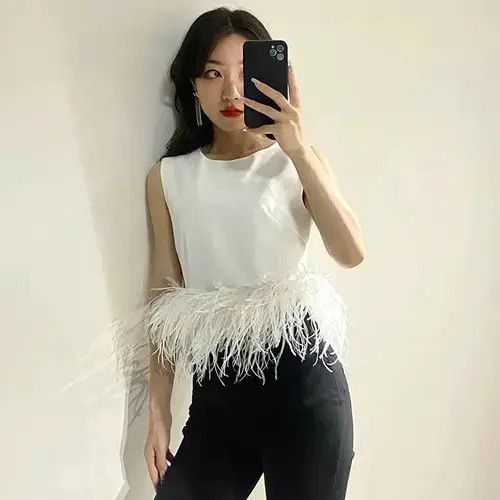 Japanese Brand × Vintage Black Patchwork Feathers Korean Fashion Shirt Top Size ONE SIZE - 3 Thumbnail