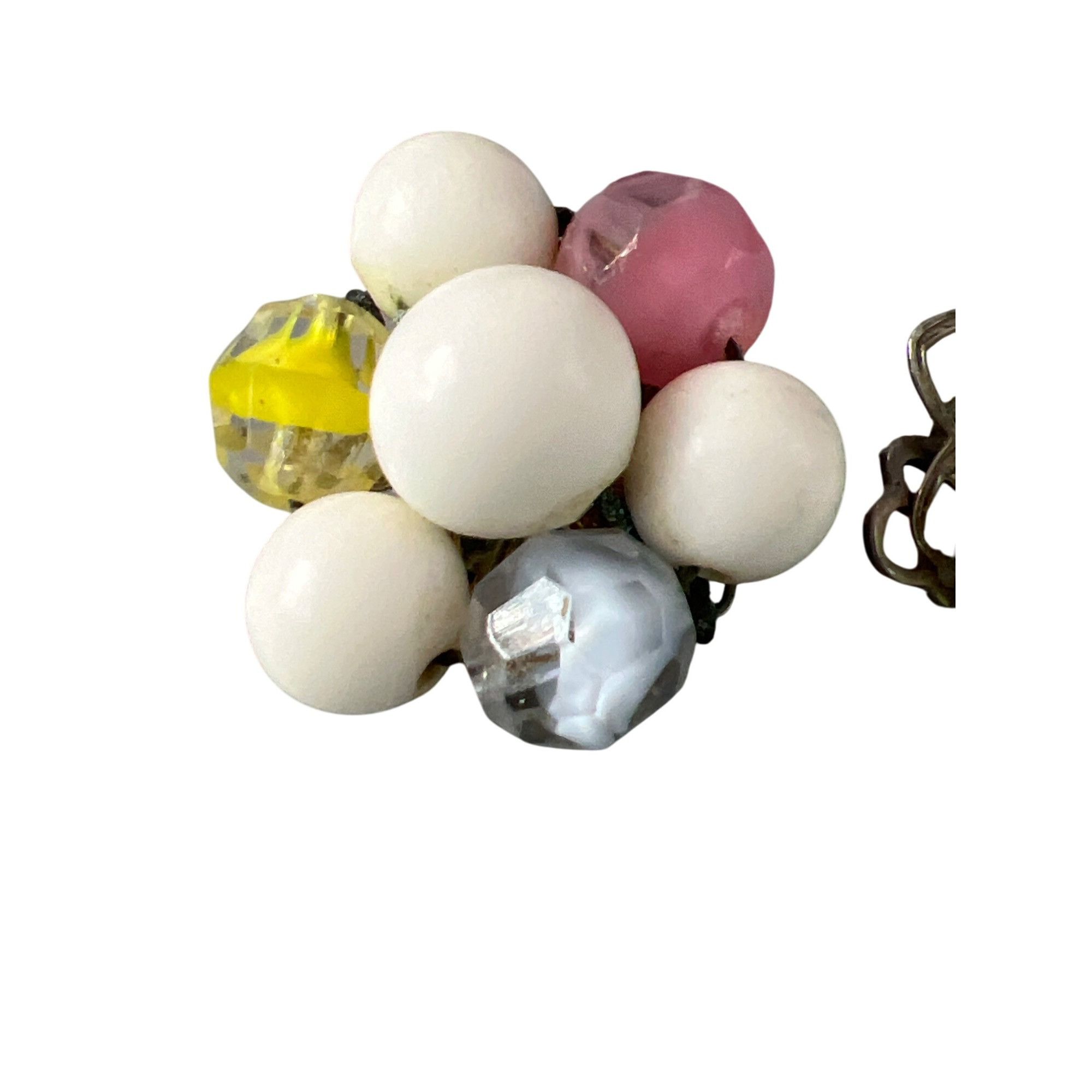 Other Vintage Glass Bead Cluster Clip On Earrings Silver Tone Whit Size ONE SIZE - 2 Thumbnail