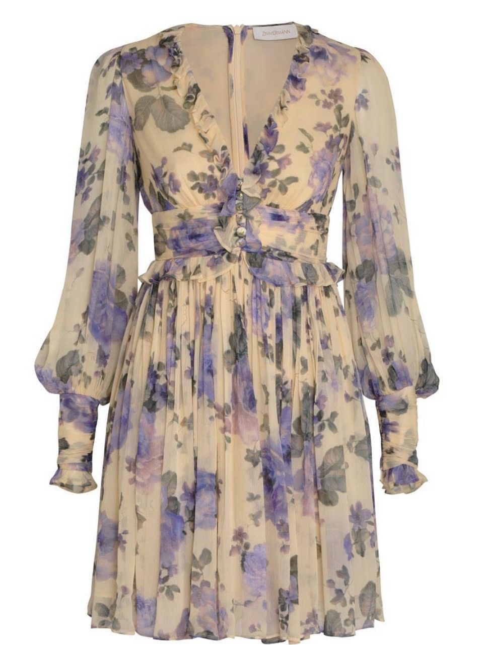 image of NWT Zimmermann Lyrical Ruffle Floral Mini Dress in Beige, Women's (Size XL)