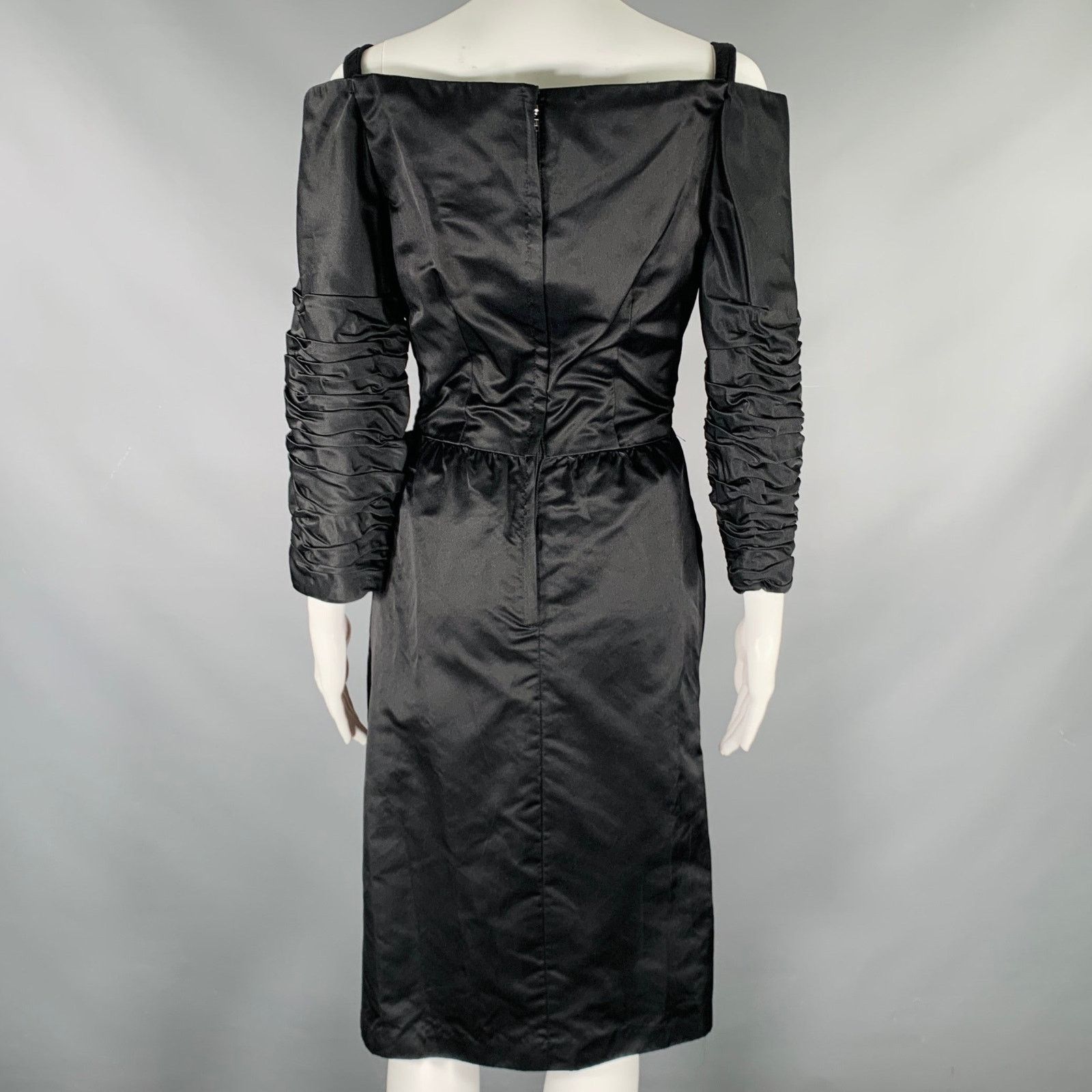 Other Vintage Black Silk Rayon Ruched Off-Shoulder Cocktail Dress Size S / US 4 / IT 40 - 4 Thumbnail