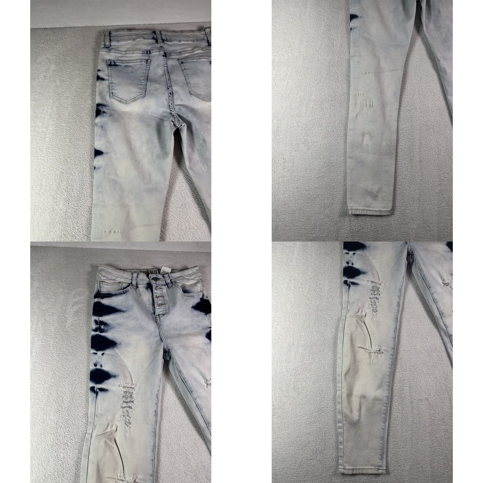 Denime VIP Denim Jeans Women’s Acid Wash Tie Dye Distressed Skinny 9-10 Button Fly 5-Pocket Blue Vintage No Size 30" / US 8 / IT 44 - 9 Thumbnail