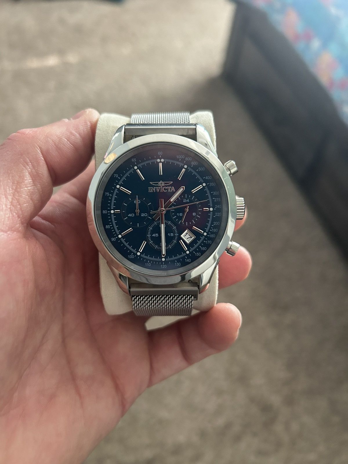 Invicta Blue Dial Silver Chronograph Watch