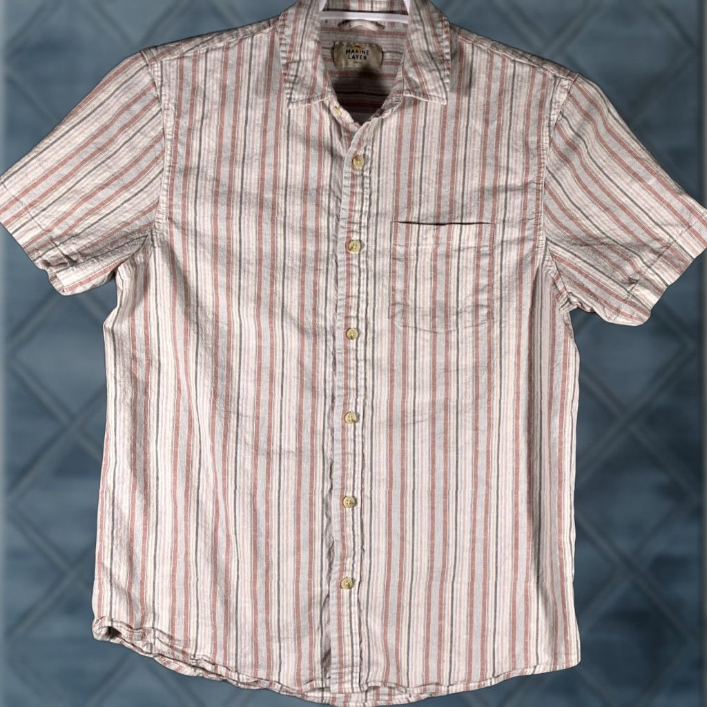 Marine Layer Striped Hemp Blend Button Shirt Mens Small Casual Quiet Luxury VSCO