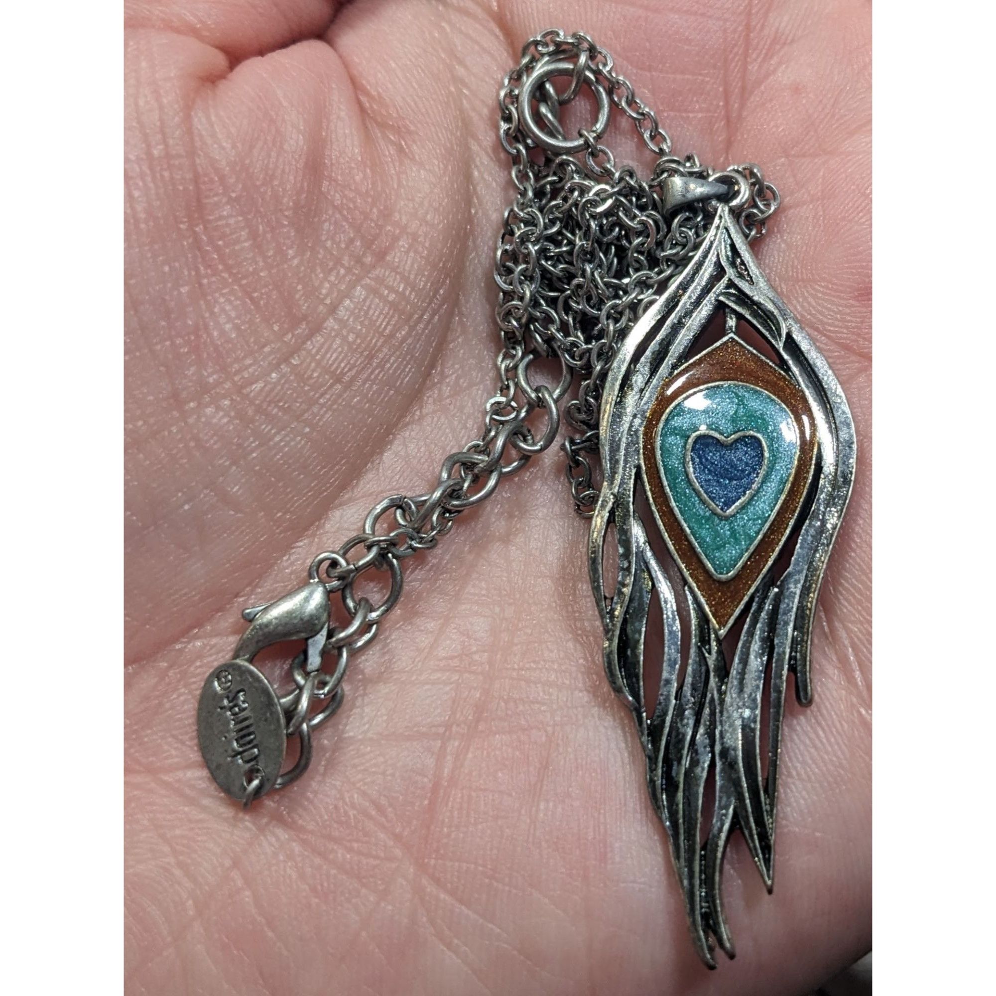 Other Y2K Bohemian Feather Heart Necklace Metal With Shimmer Ename Size ONE SIZE - 4 Thumbnail