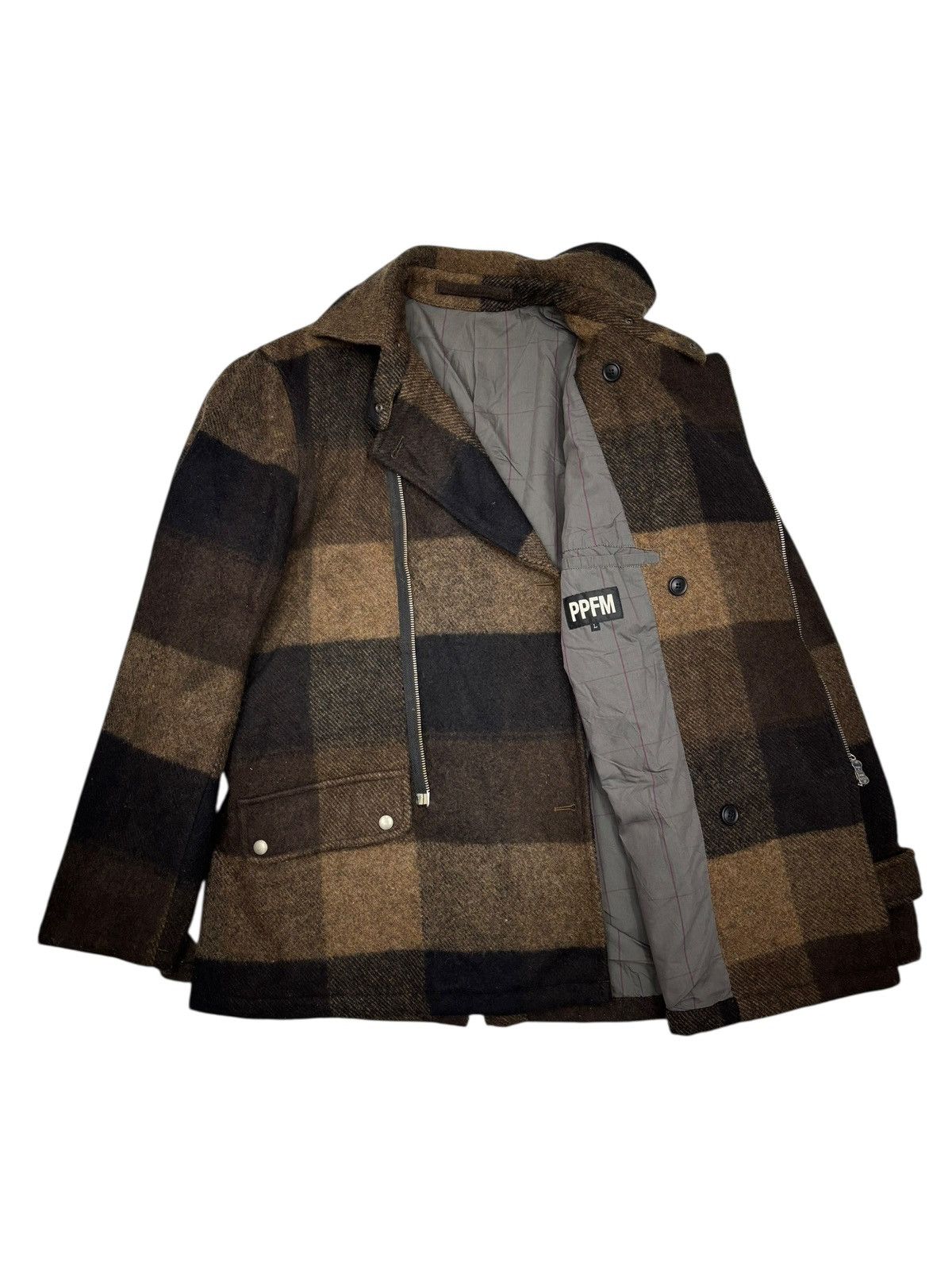 PPFM PPFM AW02 Wool Plaid Belted Moto Jacket Size US L / EU 52-54 / 3 - 3 Thumbnail