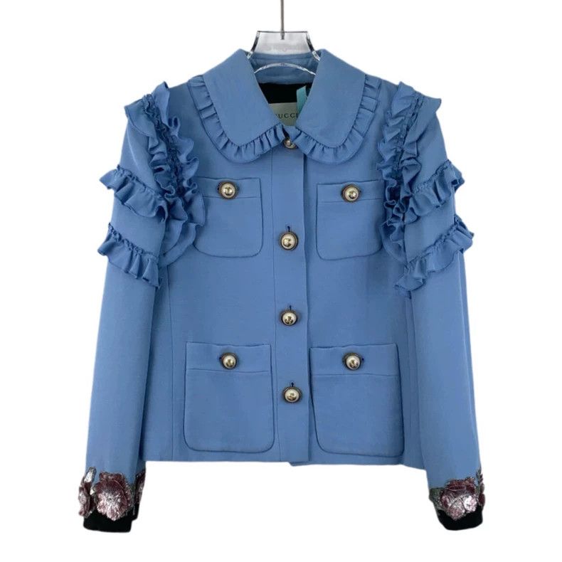 Gucci Gucci Blue lace sequin mulberry silk doll collar single-br Size S / US 4 / IT 40 - 1 Thumbnail