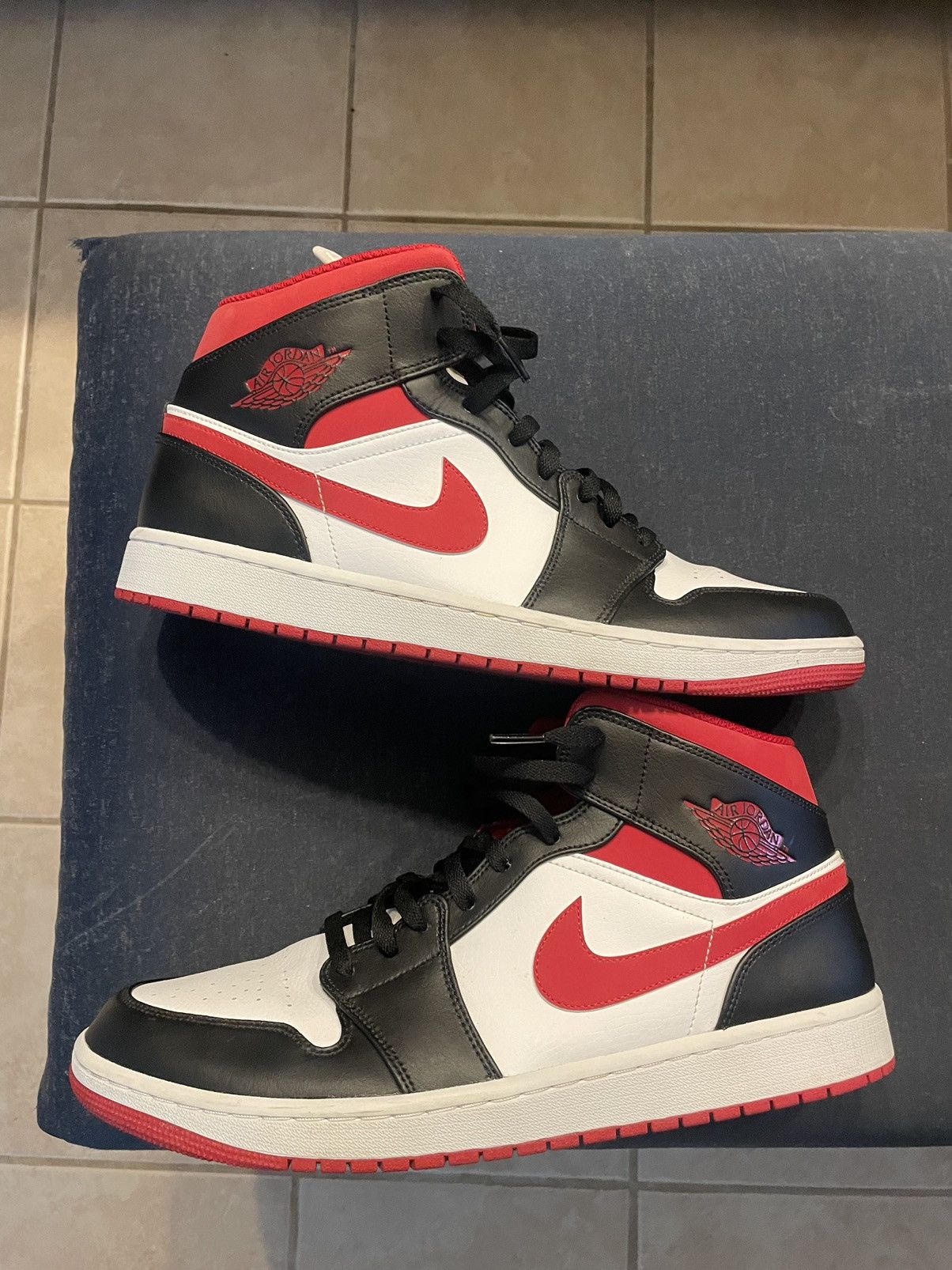 image of Air Jordan 1 Mid ‘Black Gym Red’ Shoes, Men's (Size 14)