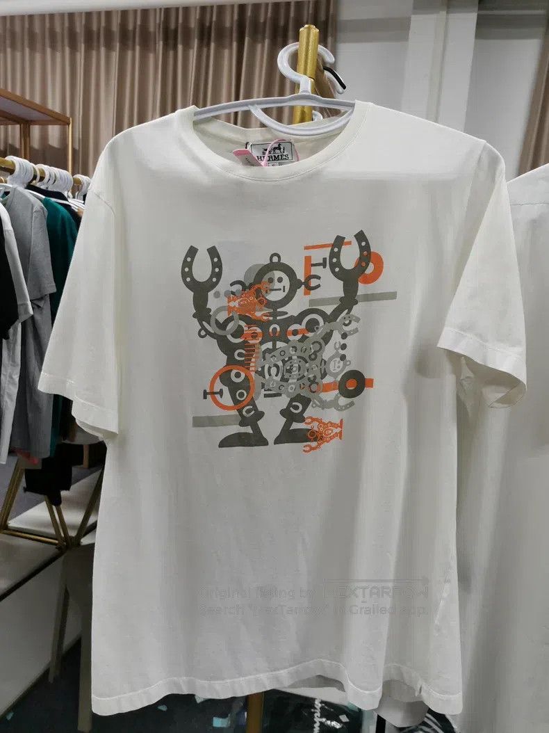 Other Hermes White Robot Print T-Shirt, 100% Pure Cotton Fabric, Size XL / US 12-14 / IT 48-50 - 1 Thumbnail
