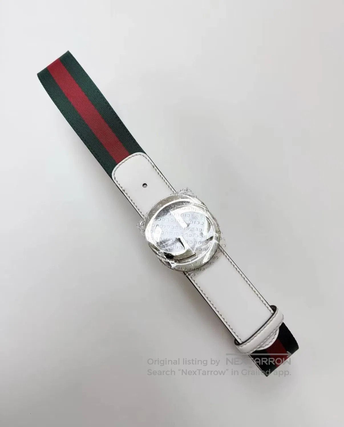 Gucci Green Striped Belt with Silver Buckle. Size ONE SIZE - 1 Thumbnail