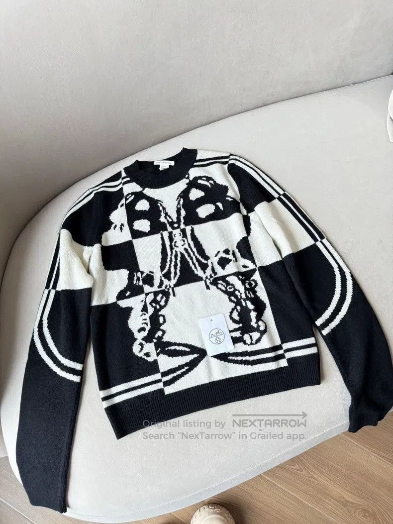 Hermes Cashmere sweater black and white 100% cashmere l
