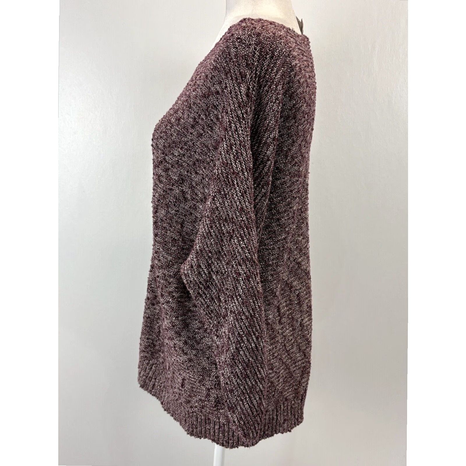 Vintage Chicos Tunic Sweater Womens XL 3/4 Sleeve Purple Burgundy Knit Shimmer Size XL / US 12-14 / IT 48-50 - 2 Thumbnail