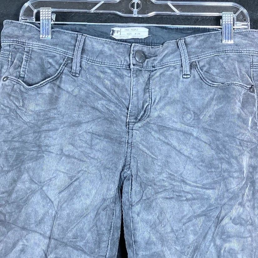 Free People VINTAGE Free People Jeans Gray Corduroy Low Rise Ankle Skinny Stretch 26 30 Regular 5-Pocket Design Mens? Girls? Wait. Size 30" / US 8 / IT 44 - 2 Thumbnail