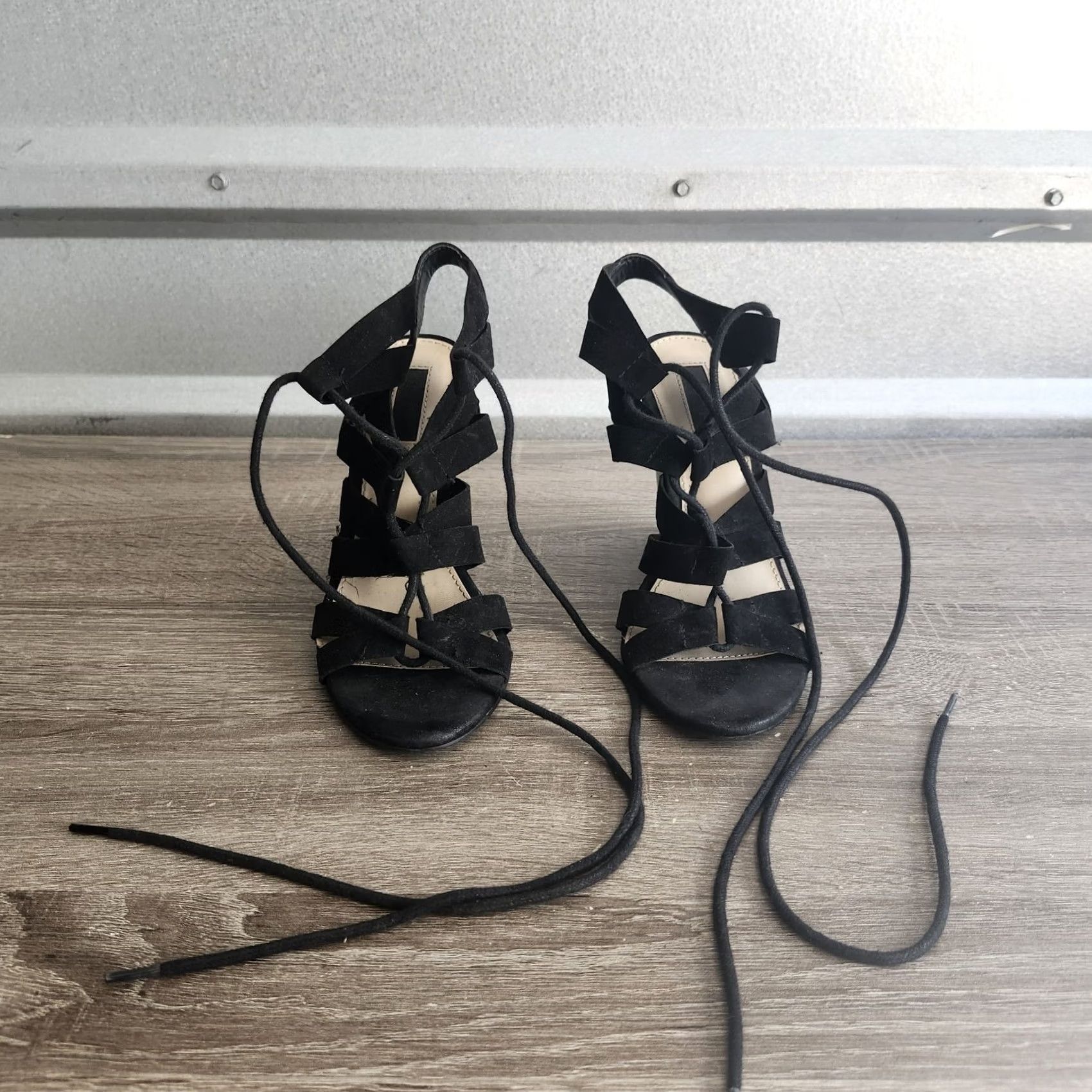 Forever 21 Forever 21 Women's Black Lace Up Ghillie Wedge Heel Sandals - Size 6 Size US 4 / IT 34 - 2 Thumbnail