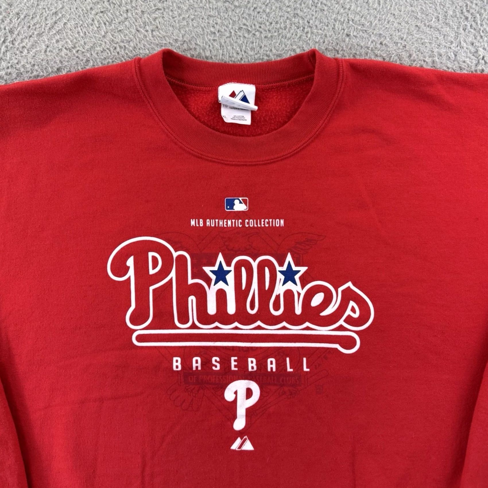 MLB VINTAGE Majestic Philadelphia Phillies Sweatshirt Men’s XL Red 90s Graphic Print Crew Neck Pullover MLB Baseball USA Size US XL / EU 56 / 4 - 3 Thumbnail