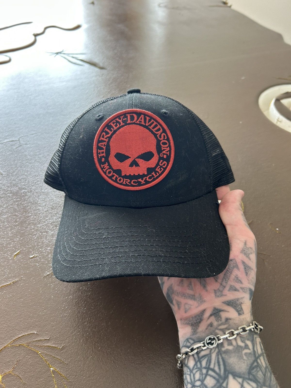 Harley Davidson Harley Davidson Skull Trucker Hat Black red Size ONE SIZE - 1 Thumbnail