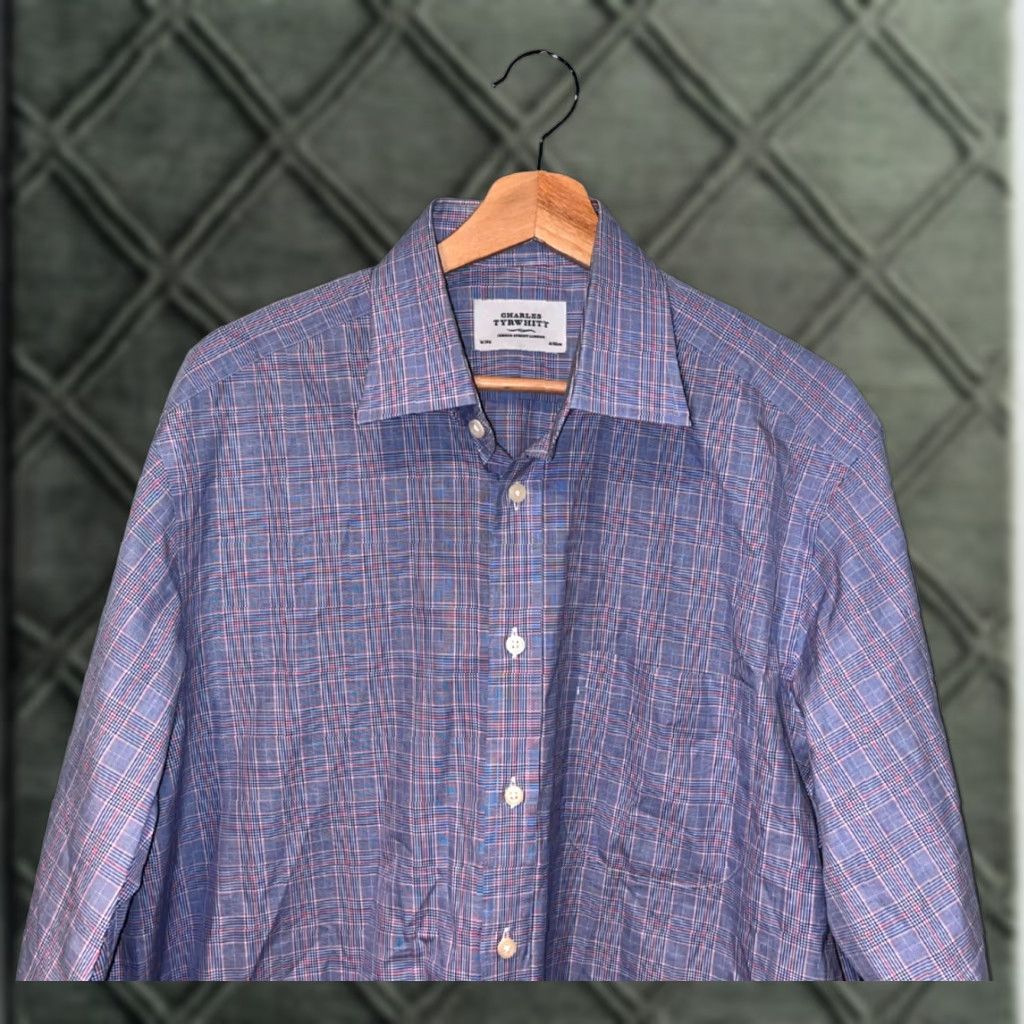 Charles Tyrwhitt Dress Shirt Non Iron Classic Fit Check Plaid Men 16/34 Shirt  Casual Formal