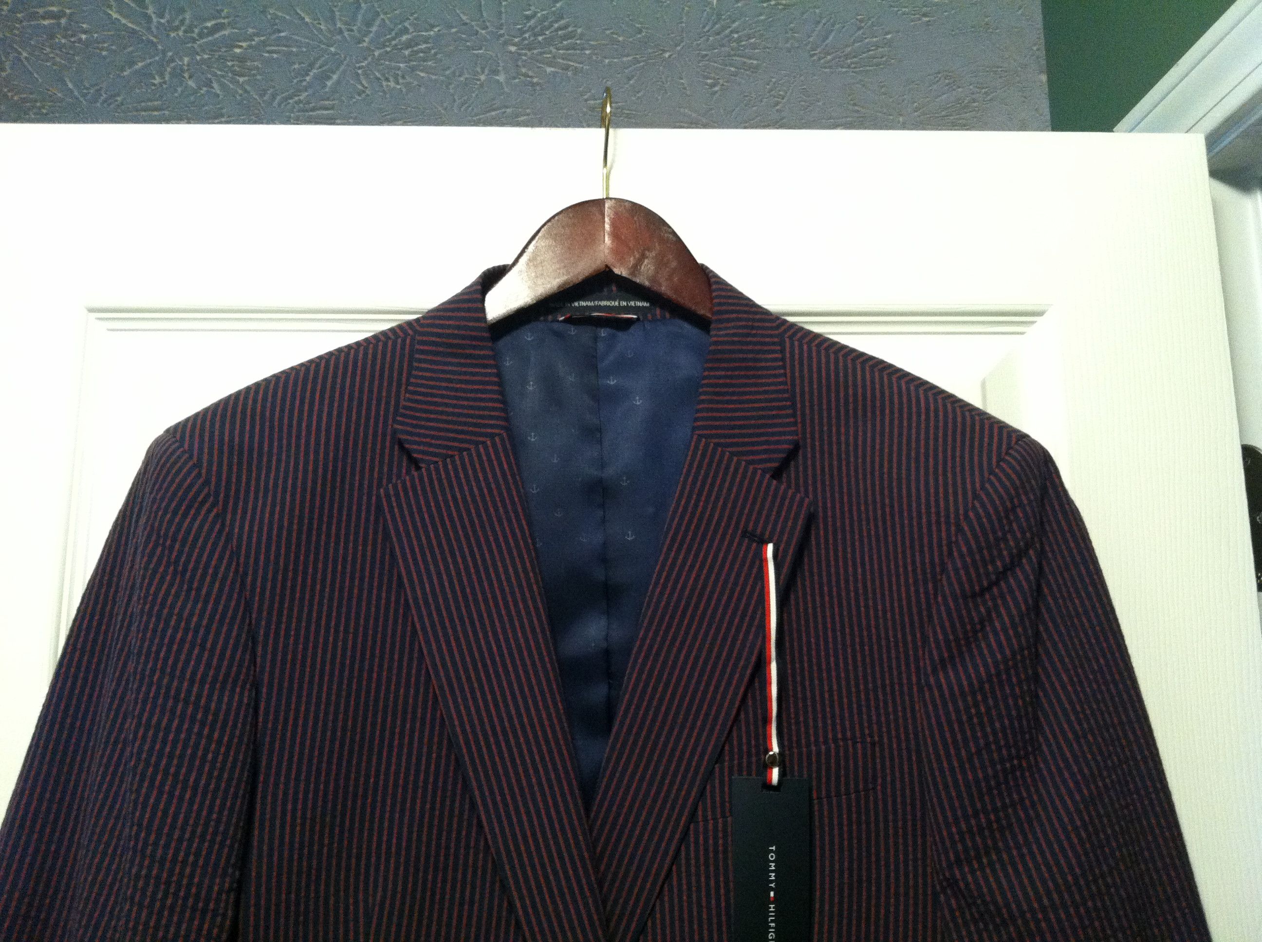 TOMMY HILFIGER MENS NEW NAVY /RED SPORT JACKET SIZE: 40S