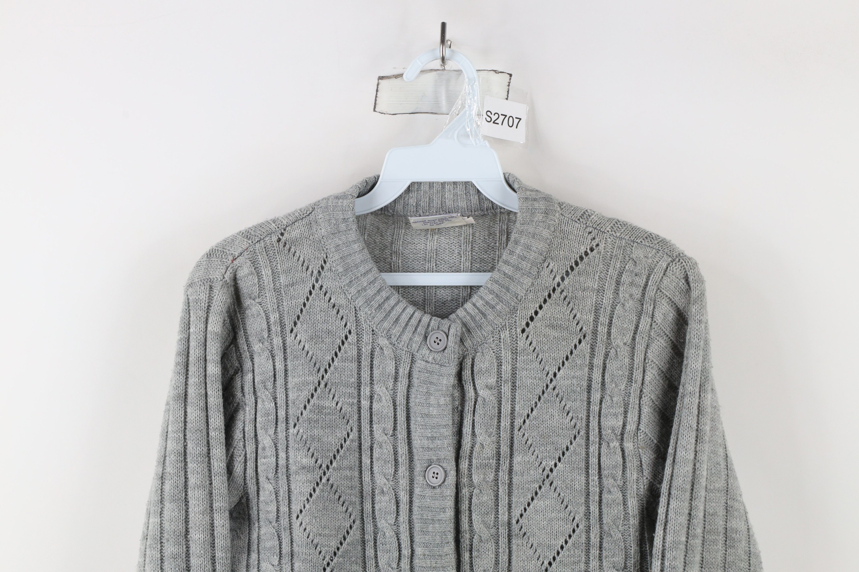 Vintage Vintage 70s Streetwear Cable Knit Cardigan Sweater Gray Size M / US 6-8 / IT 42-44 - 2 Thumbnail
