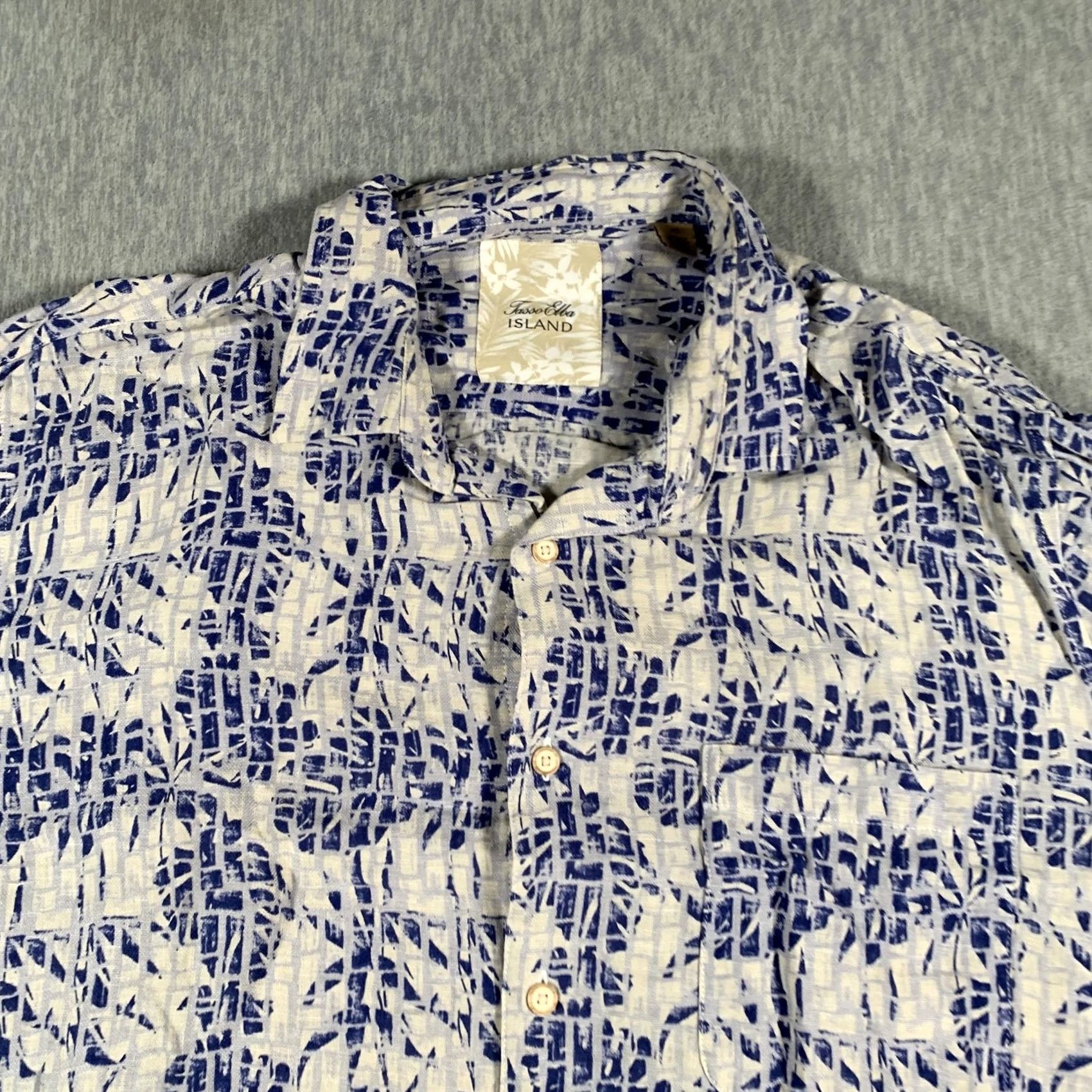 Tasso Elba Tasso Elba Island Shirt Mens XL Blue White Silk Linen Hawaiian Camp Button Front Size US XL / EU 56 / 4 - 2 Thumbnail