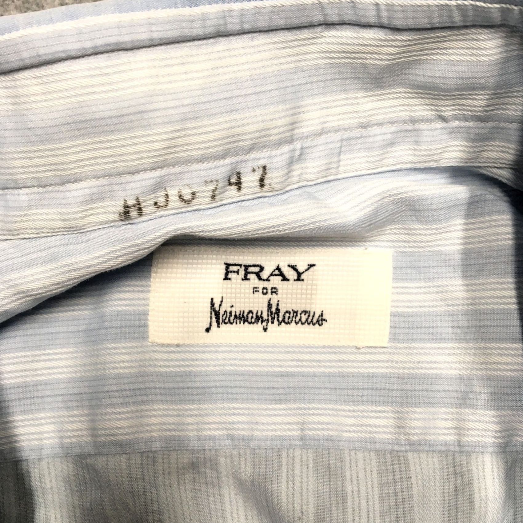 Neiman Marcus Fray Mens Dress Shirt 15.5 Light Blue Striped French Cuff Button-Up Casual Size 42R - 5 Thumbnail