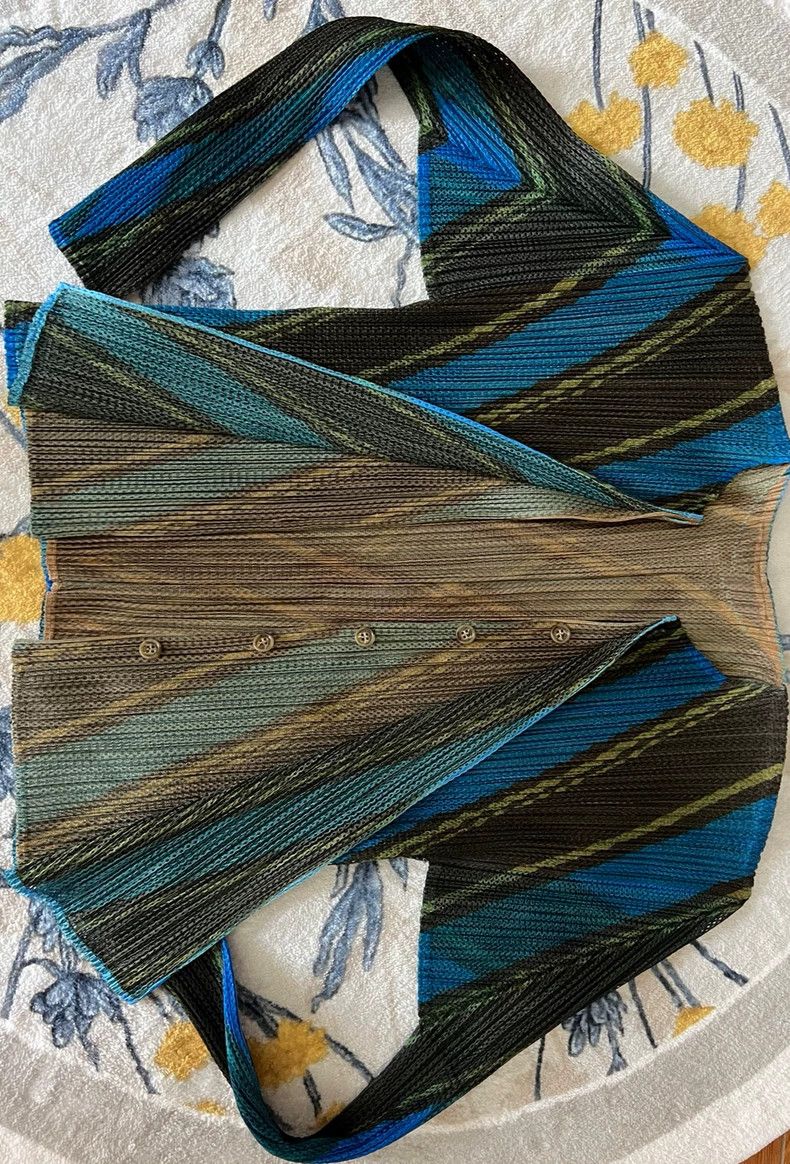 Issey Miyake Issey Miyake size:3 Blue-brown double-layer gauze cardigan Size M / US 6-8 / IT 42-44 - 4 Thumbnail