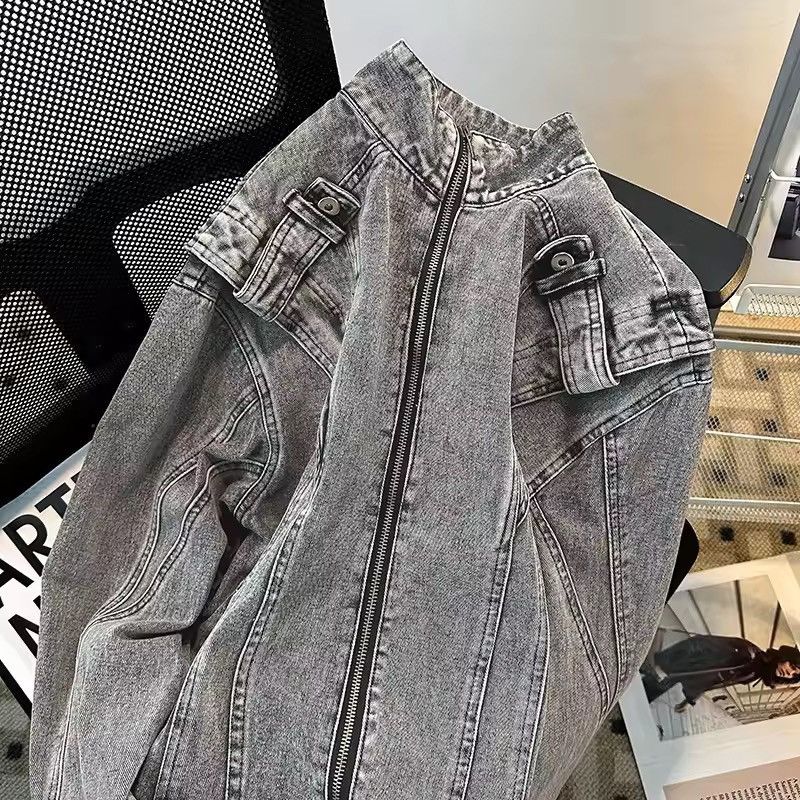 Japanese Brand Grey Washed Denim Jacket - Distressed Style - Y2K Biker Size US XXL / EU 58 / 5 - 3 Thumbnail