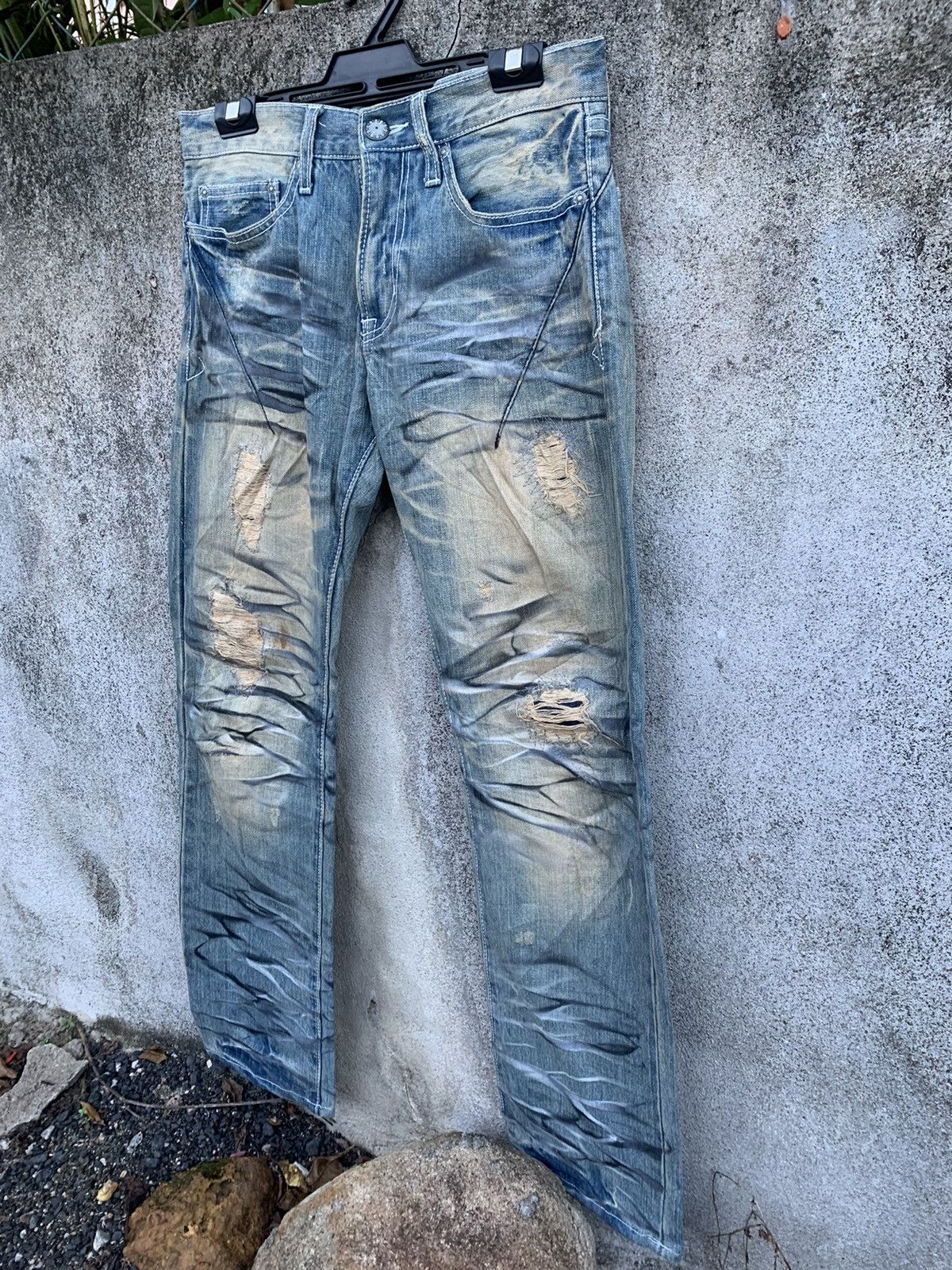 Japanese Brand Distressed washed denim - Original factory made Size US 30 / EU 46 - 2 Thumbnail