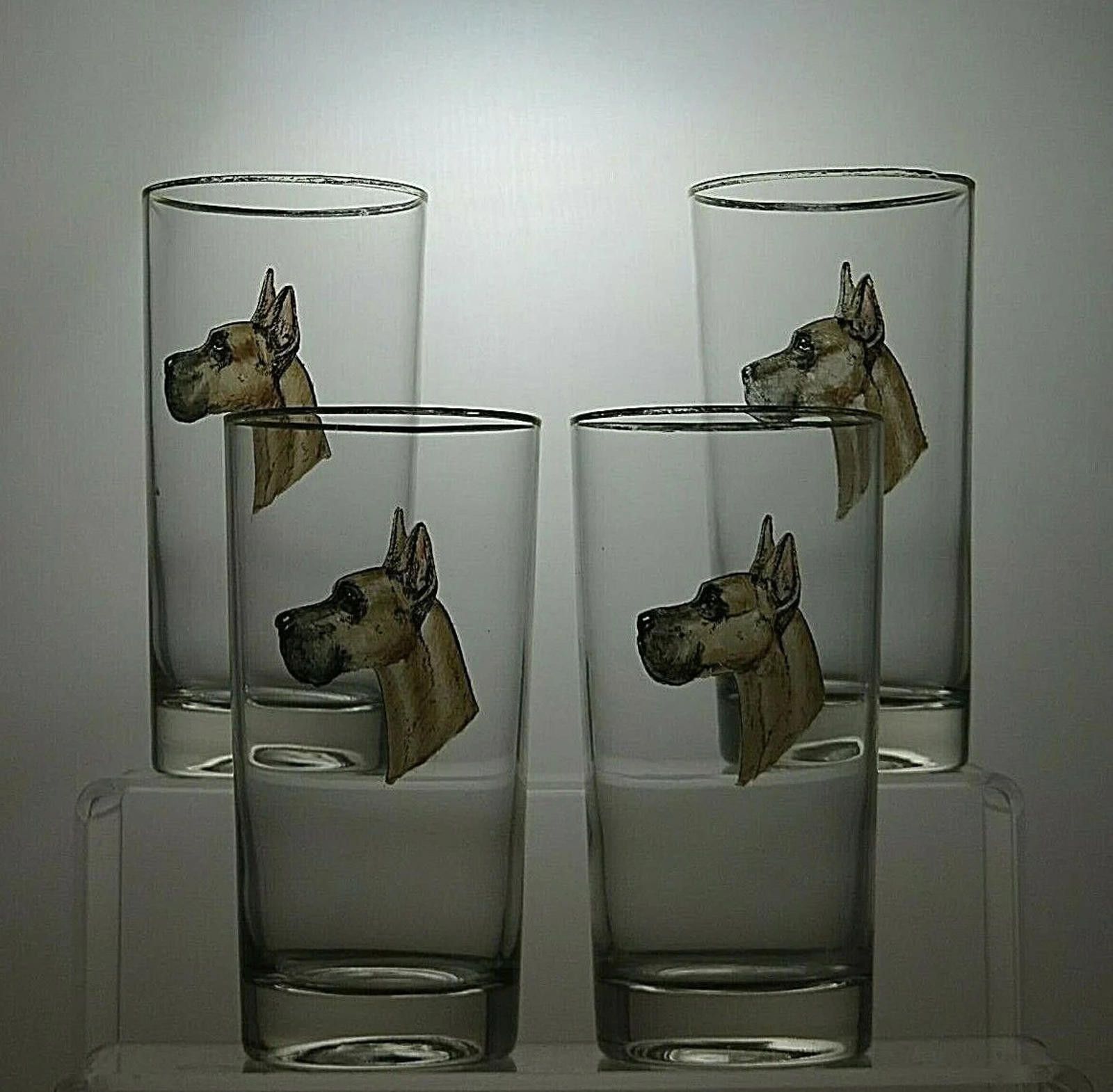 The Unbranded Brand 4 x Glass Highball Tumblers Hand Painted Dog Picture 5 1/2" Size ONE SIZE - 1 Thumbnail