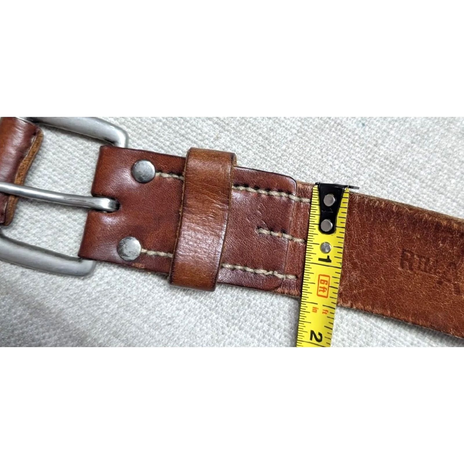Vintage Y2K vintage AMERICAN EAGLE belt Leather Cowhide Full Grain Patina brown 34 waist 34 Mens Belt Size 34 - 6 Thumbnail