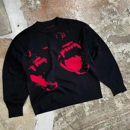 image of Vintage Stars Graphic Sweaters Winter Harajuku Oversized in Black, Men's (Size Medium)