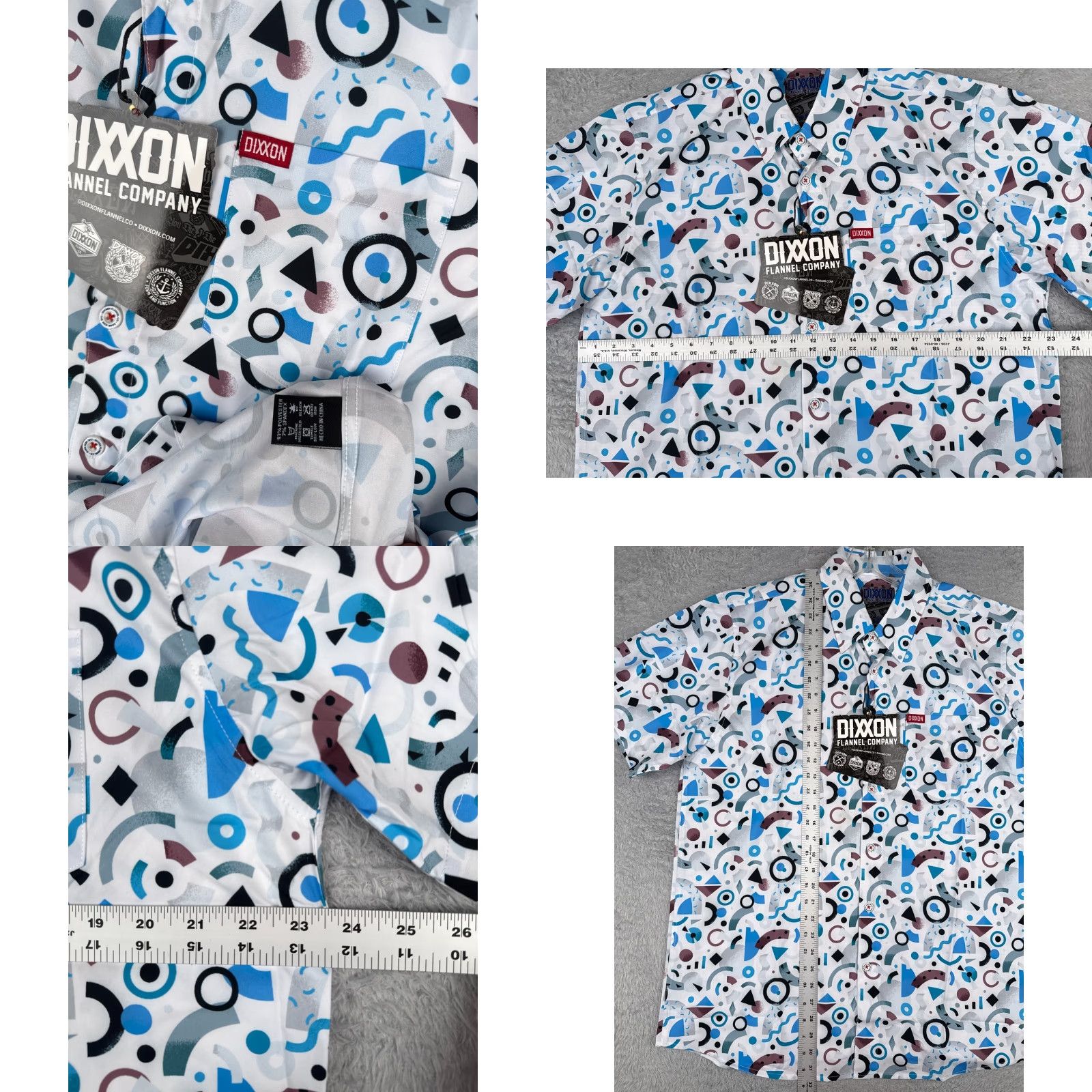 Vintage Dixxon Party Shirt Adult Large White Blue The New Wave Retro 90s Look Polyester Shirt Mens Regular Button-Up Short Sleeve Hawaiian Floral 90s Theme Size US L / EU 52-54 / 3 - 8 Thumbnail