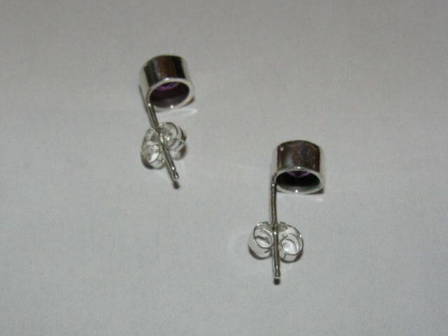 Handmade Sterling Silver Faceted Amethyst Bezel Set Earrings Size ONE SIZE - 4 Thumbnail