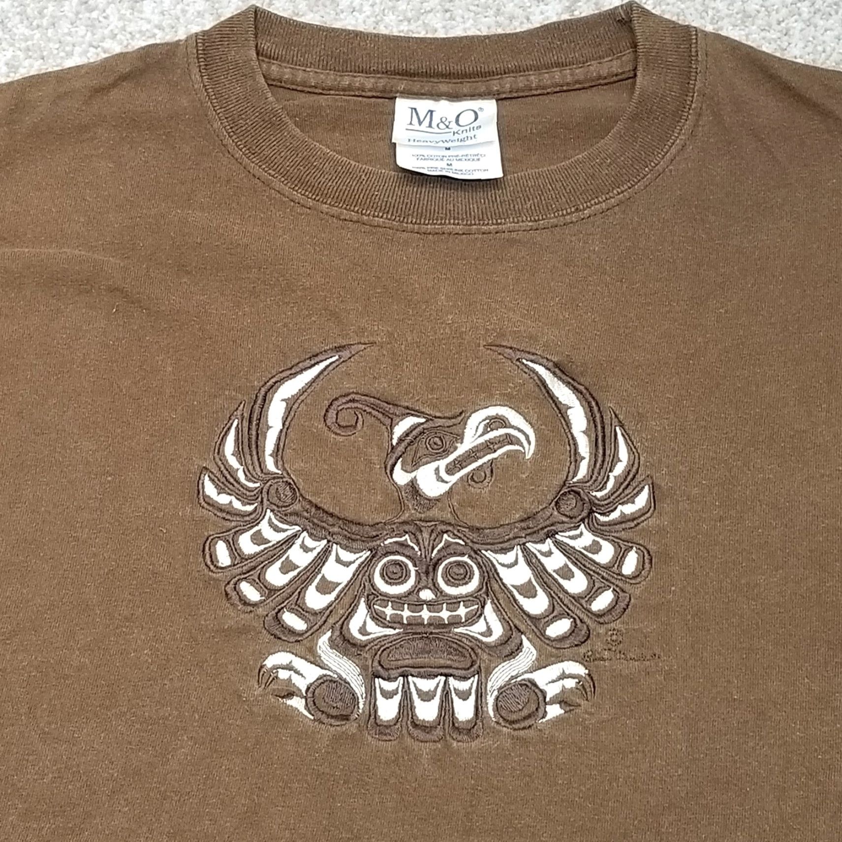 Vintage O & M Aztec Tribal Shirt Mens L Brown Crewneck Embroidered Artist Signed T-Shirt Cotton Jersey Embroidered Logo Casual Short Sleeve Vintage? Size US L / EU 52-54 / 3 - 2 Thumbnail