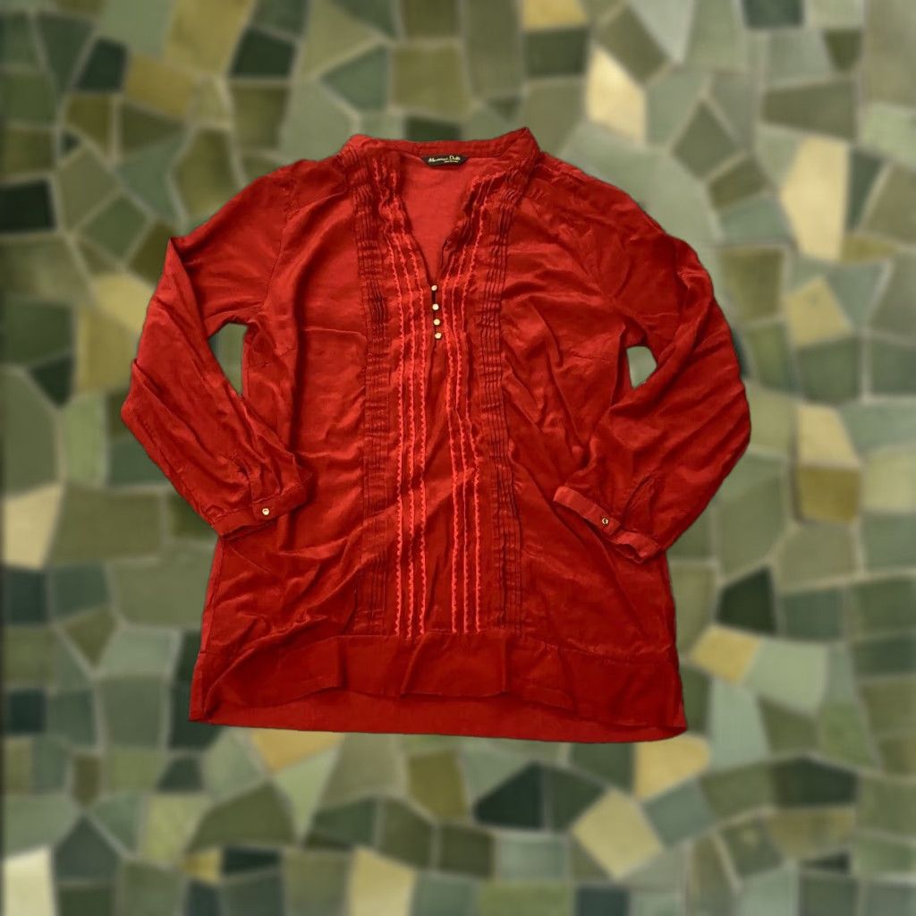 Massimo Dutti VINTAGE Massimo Dutti Womens Shirt XS Red Sleeve V-Neck Stretch Size XS / US 0-2 / IT 36-38 - 1 Thumbnail