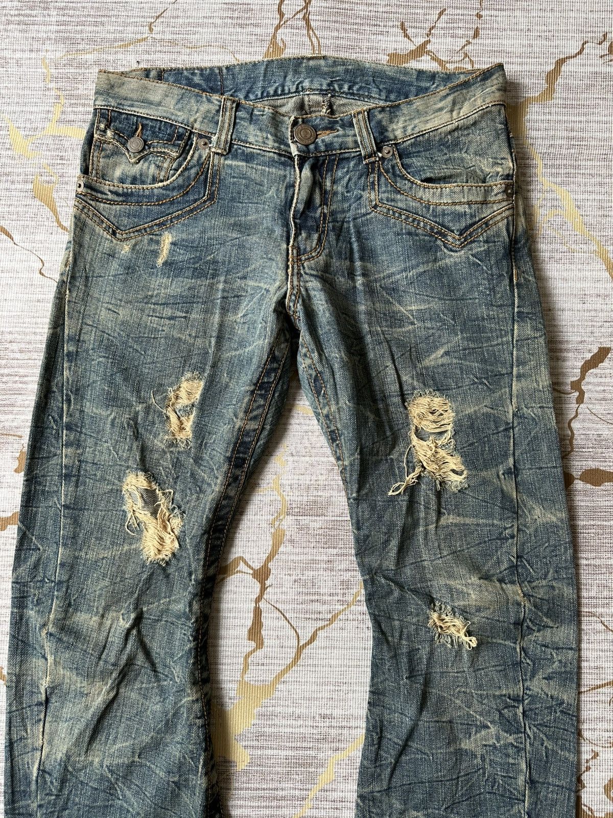 Japanese Brand FLARE Rattle Trap Claw Marks Distressed Curve Leg Denim Size US 32 / EU 48 - 5 Thumbnail