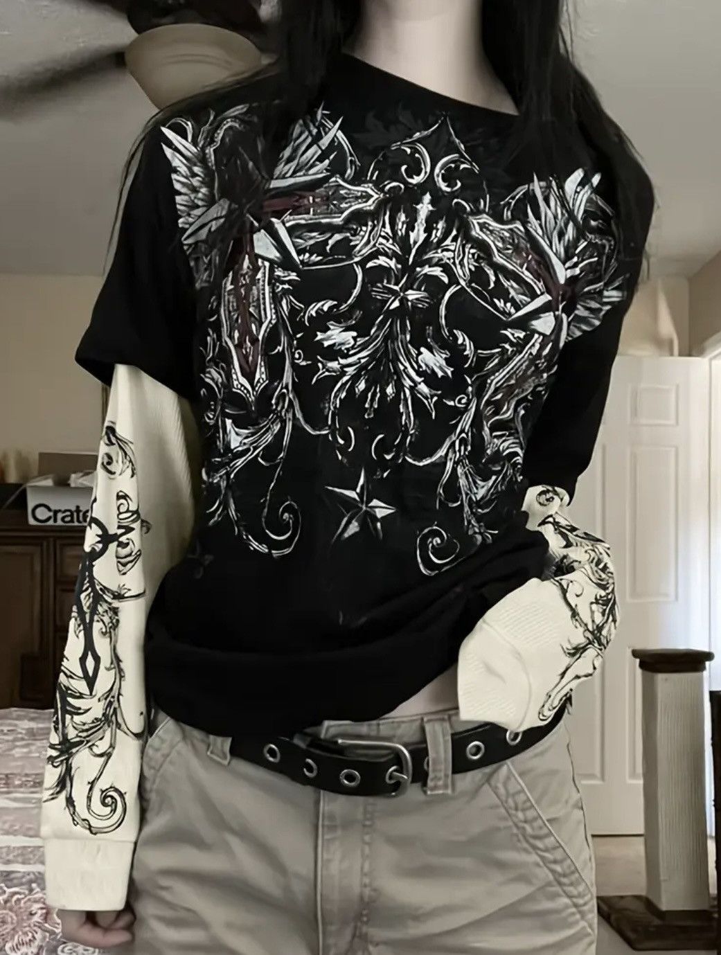 Vintage Black and white doubled layered long sleeve shirt Size M / US 6-8 / IT 42-44 - 3 Thumbnail