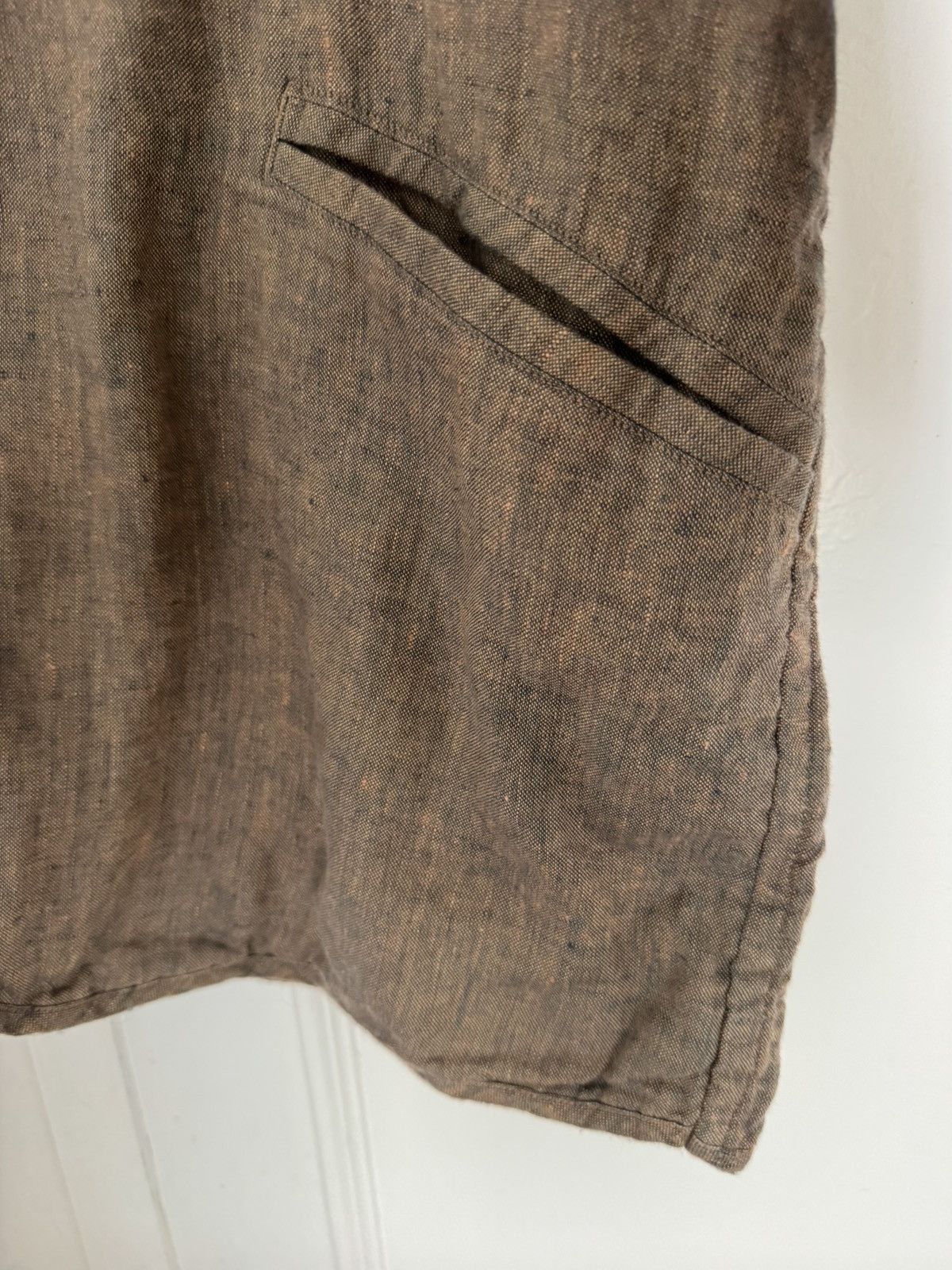 Ts(S) Linen Collarless Easy Jacket Back Slit Brown Navy Chambray Size US S / EU 44-46 / 1 - 15 Thumbnail
