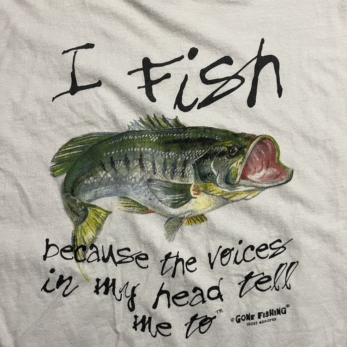 Vintage Vintage I Fish Because The Voices In My Head Tell Me To Tee Size US L / EU 52-54 / 3 - 3 Thumbnail