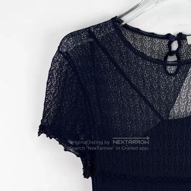Dior Dior Dark blue lace hollow silk round neck short-sleeved d Size XS / US 0-2 / IT 36-38 - 3 Thumbnail