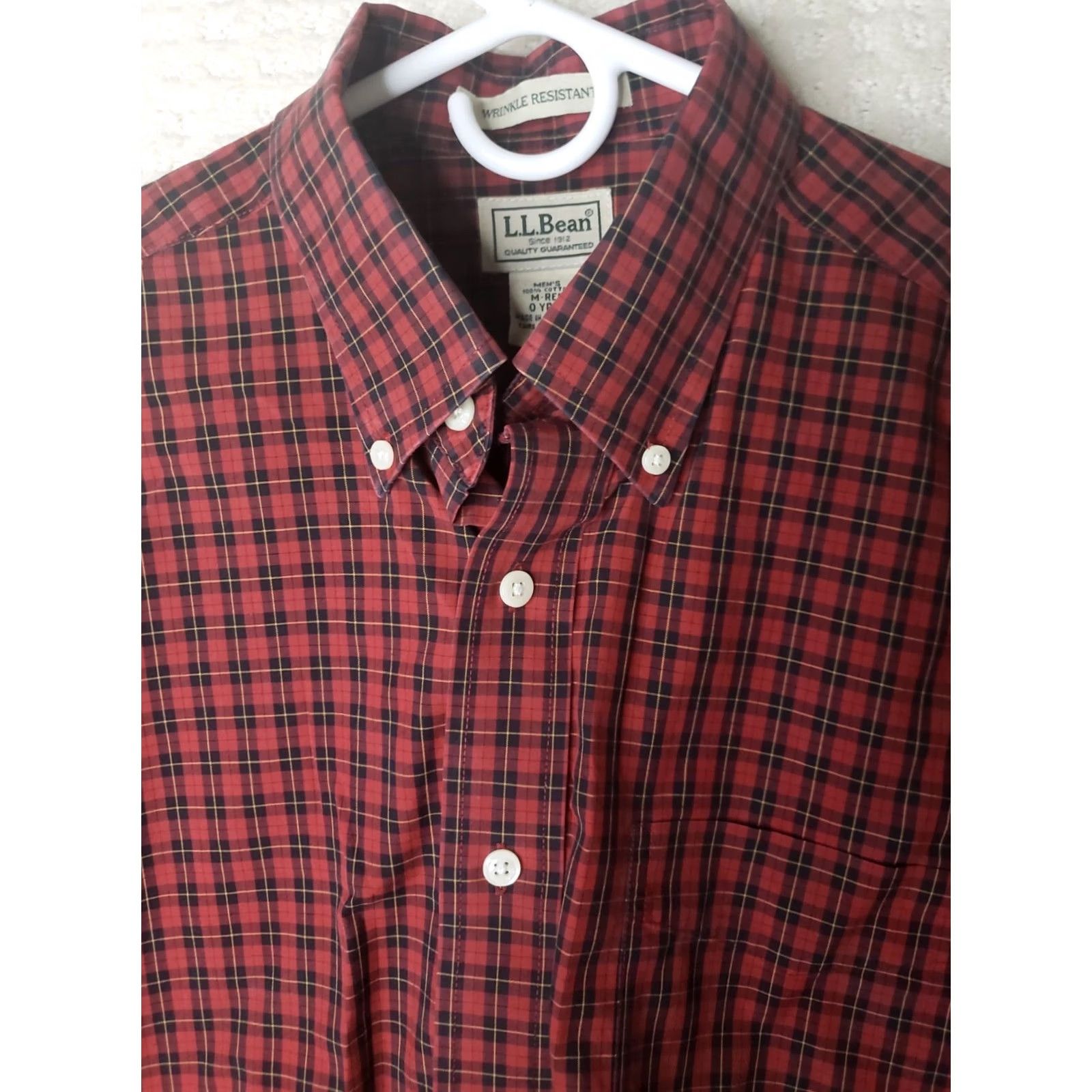 Vintage LL Bean Shirt Mens L/S Button-Up Plaid Red Black Yellow Wrinkle Resistant M-Regular Vintage No Size US M / EU 48-50 / 2 - 4 Thumbnail