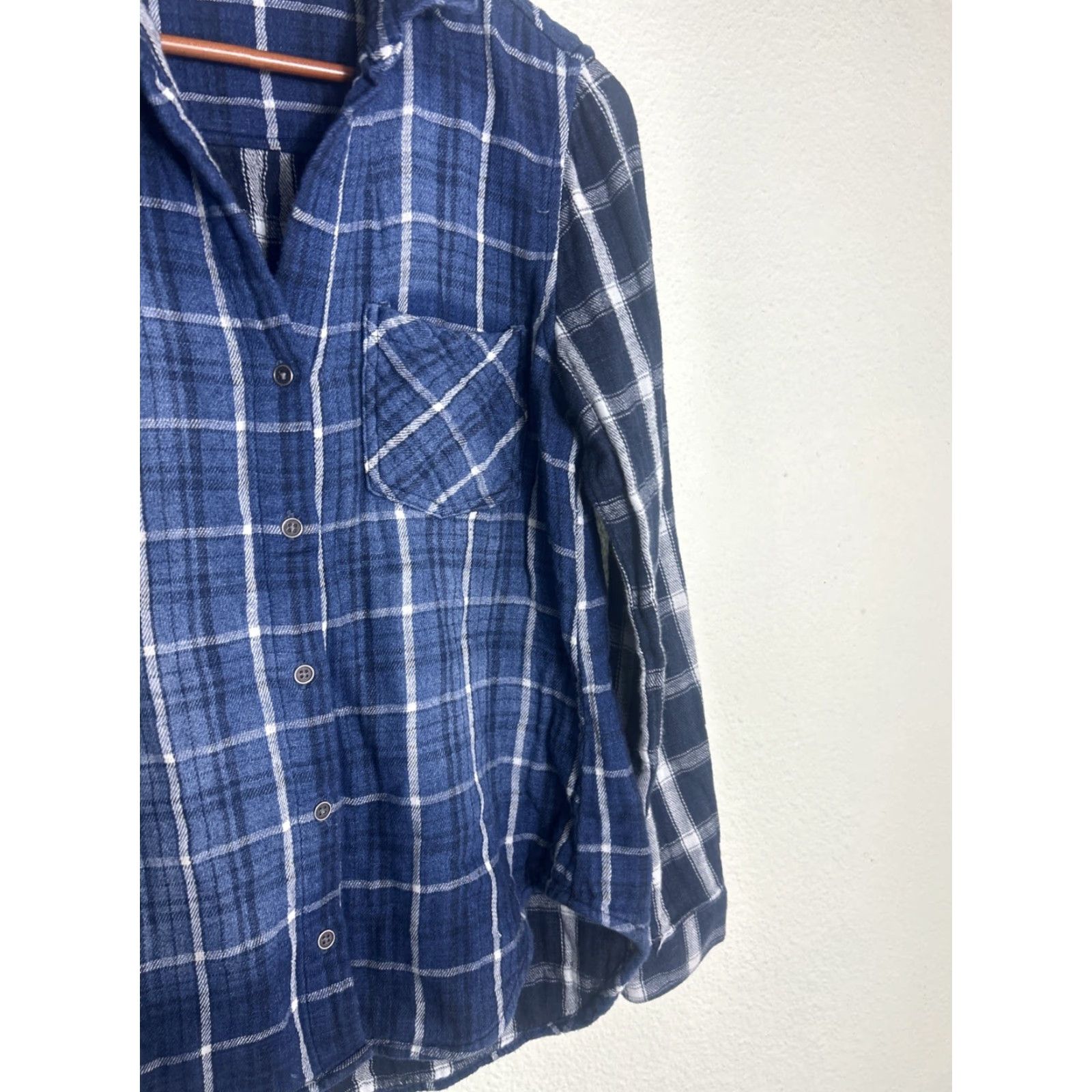 CLOT Cloth & Stone Womens Small Button-Up Long Sleeve Flannel Shirt Blue White Play Size S / US 4 / IT 40 - 4 Thumbnail