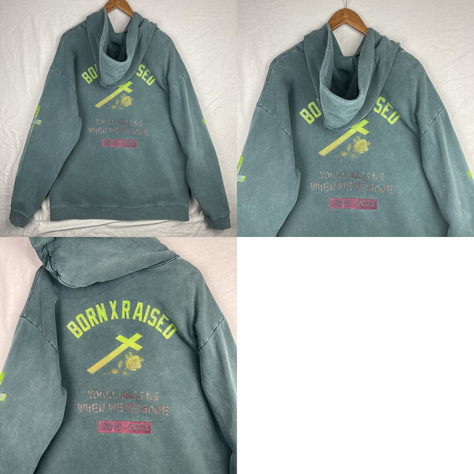 Born X Raised Born x Raised Hoodie Mens XL Green You'll Miss Us Heavyweight Sweatshirt Skater Graphic Print Pockets Hooded Classic Beach City 90s Mens Size US XL / EU 56 / 4 - 9 Thumbnail