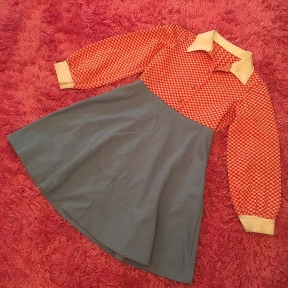 Vintage Vintage Handmade Red Checkered Collar Button Dress Size XS / US 0-2 / IT 36-38 - 3 Thumbnail