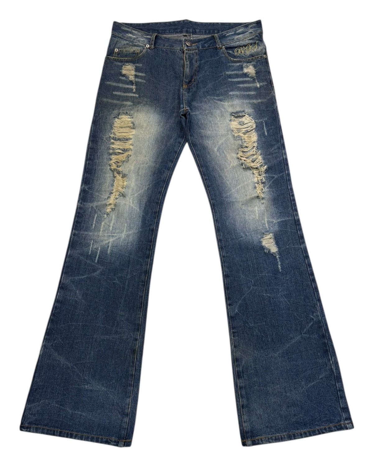 Hysteric Glamour × If Six Was Nine × Japanese Brand BERNINGS SHO WING EMBROIDERY FLARE JEANS DISTRESSED DENIM Size US 34 / EU 50 - 2 Thumbnail