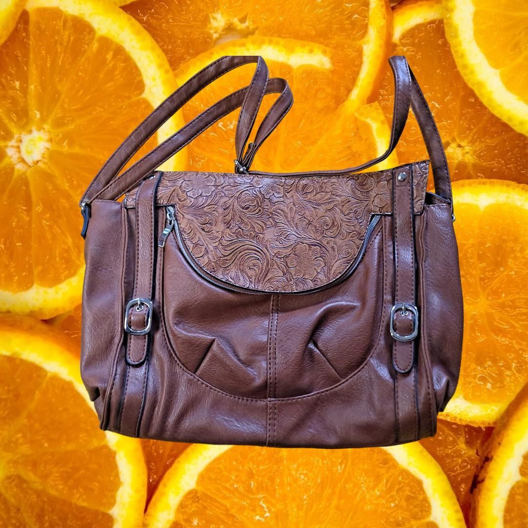 Other Cato Brown with Embossed Floral Design Satchel Shoulder Bag Size ONE SIZE - 1 Thumbnail