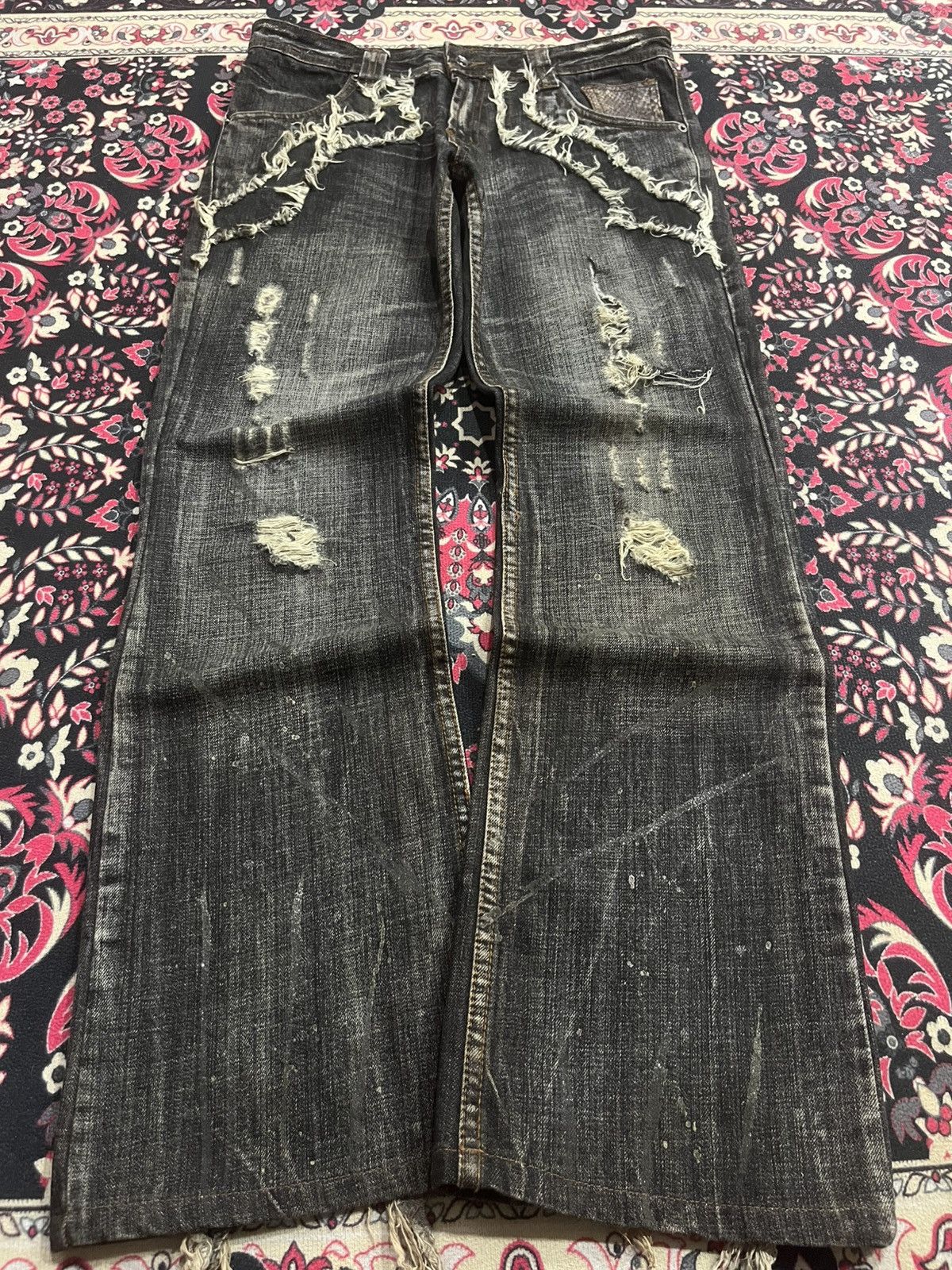 semanticdesign Semantic Design Snakeskin Distressing Fringe Mud Flare Jeans Size US 32 / EU 48 - 1 Thumbnail